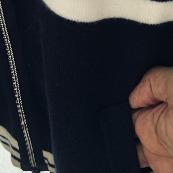 Olsen Navy & beige long sleeve zip front cardigan with pockets - Picture 4 of 7